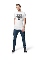 Front view of Mens Tiger Print White Cotton Tshirt with tiger print Gleespace